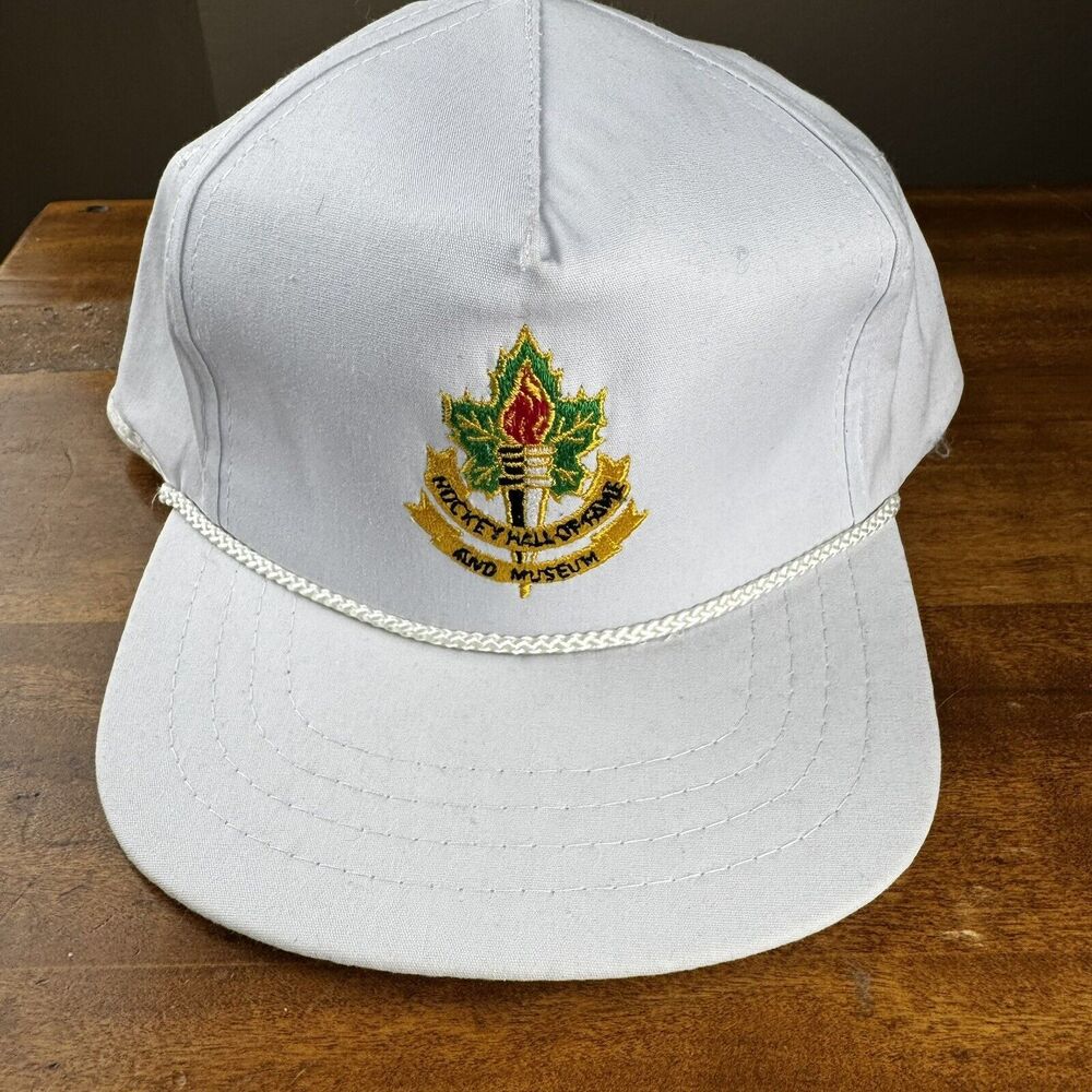 Hockey Hall Of Fame Vntg SnapBack Trucker Hat White Cotton Poly Deadstock NOS - Picture 1 of 6